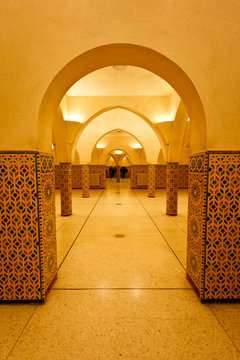 Interior walls and tiled columns of hammam turkish bath