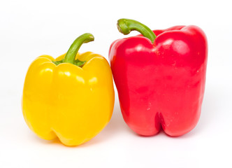 Red and yellow pepper are isolated on a white background