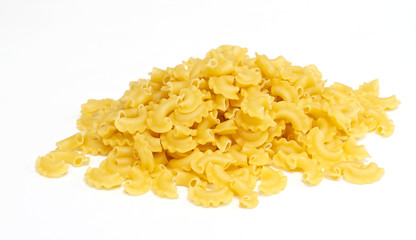 close up of a dried italian pasta on white background