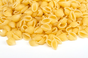 close up of a dried italian pasta on white background