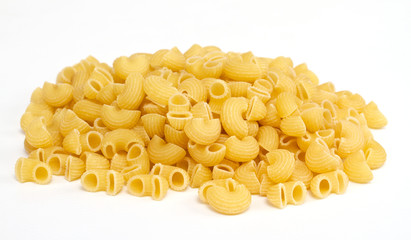 close up of a dried italian pasta on white background