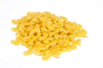 close up of a dried italian pasta on white background