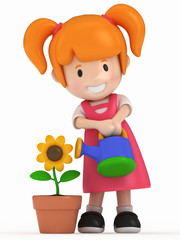 3D Render of Little Girl and Flower