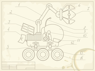 Fototapeta premium blueprint with the scheme of planet rover