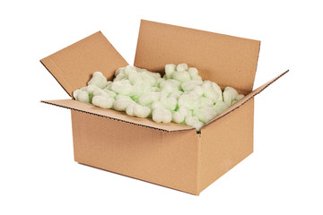 Cardboard Box with Peanuts + Clipping Path