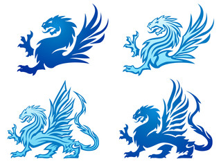 Blue Mighty Dragon Silhouettes