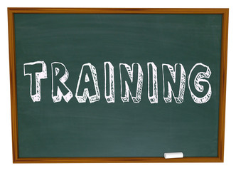 Fototapeta premium Training Word on Chalkboard - Get Trained in New Skills