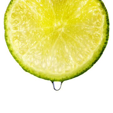 Closeup of lime slice with with water