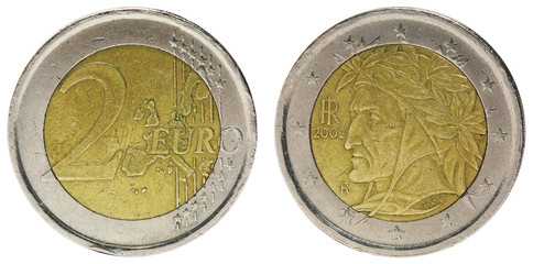 Pièce de deux euros vue des deux faces