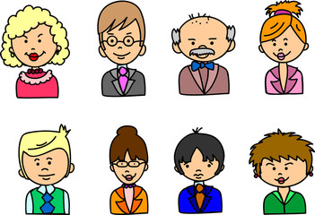 женщина и мужчина лица, векторные набор иконок