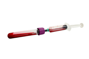 Filling blood container from syringe