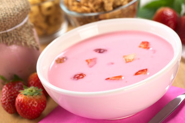 Fresh strawberry yogurt with strawberry pieces