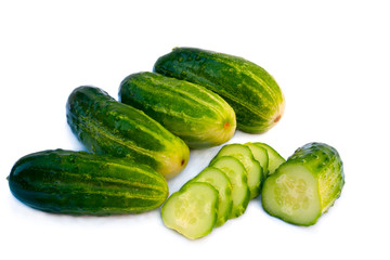 Green cucumbers isolated