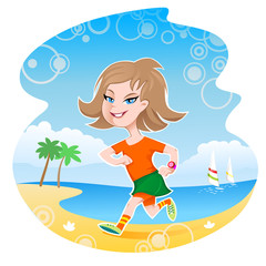 Girl running along the beach line