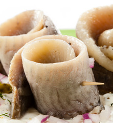 Marinated herring fillets with cream vegetables