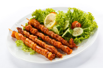 Grilled meat and vegetables