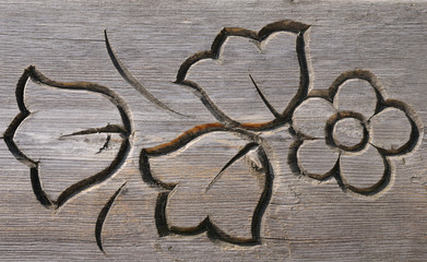 Traditional decor element carved on wooden panel