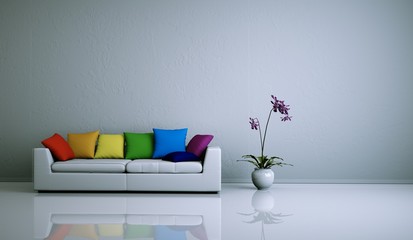 Wohndesign - weisses Sofa mit Kissen