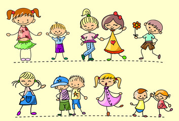 Счастливые дети танцевать, петь, прыгать, бегать