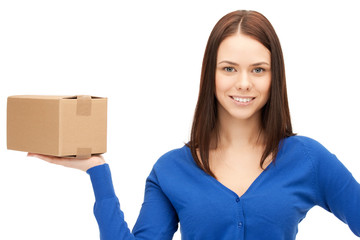 attractive businesswoman with cardboard box