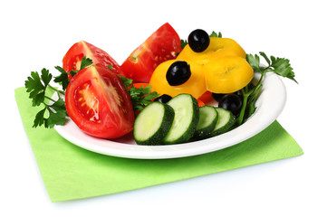 vegetable salad on plate isolated on white