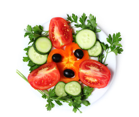 vegetable salad on plate isolated on white
