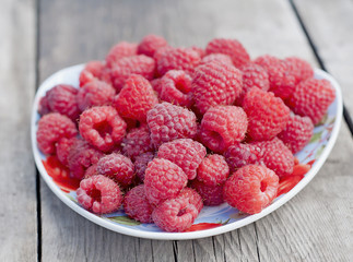 raspberries on a table
