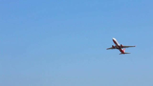 Take-off of airplane in Corfu, Greece