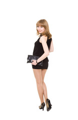 charming girl in a black short dress