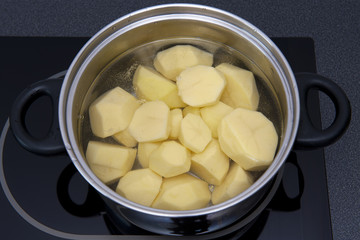 Top view of potatoes in the pot