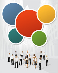 Colorful template with business people on the city