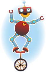 Colorful Bright Robot balancing on unicycle