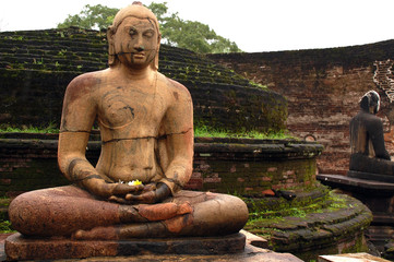 Seated Buddha Statues in the Rain in Sri Lanka