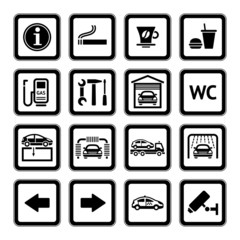 Set pictograms. Car services. Gas station. Black