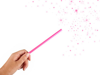 Pink magic wand with stars and sparkles