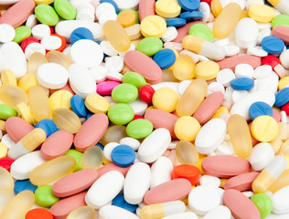 Macro of background made from pills and capsules