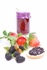 Homemade strawberry jam, plum, blackberry