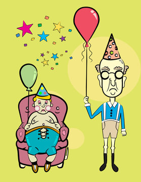Old man and young boy at party.....Vector / Clip Art