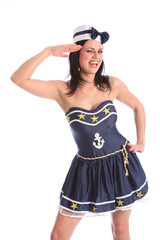 Sexy sailor fun laughing girl in fancy dress