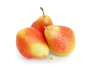 Three red pears isolated on white background