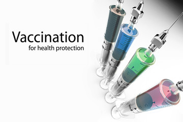 Vaccination. Syringes with vaccine and space for text