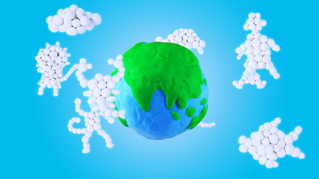 Animated Earth (with clouds in the shape of animals), loop