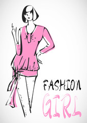 Fashion girl in sketch-style. Vector illustration.