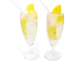 two cocktail drinks with ice