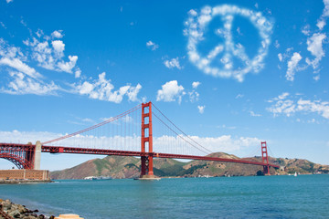 Golden Gate Bridge with peace cloud
