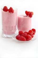 joghurt and raspberries as tasty coctail