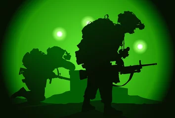 Photo sur Plexiglas Militaire Deux soldats américains ont utilisé des lunettes de vision nocturne