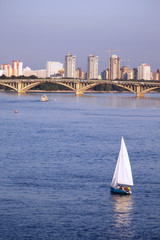 Bridge and yacht in Kiev, Ukraine