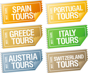 Best tours stickers in form of tickets.