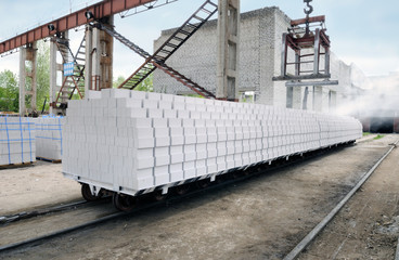 Pile of sand-lime bricks on the lorry at the plant